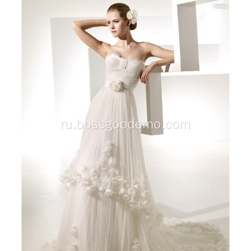 A-Line Dheatheart Champel Flowers Ruffled Wedding Dresshah